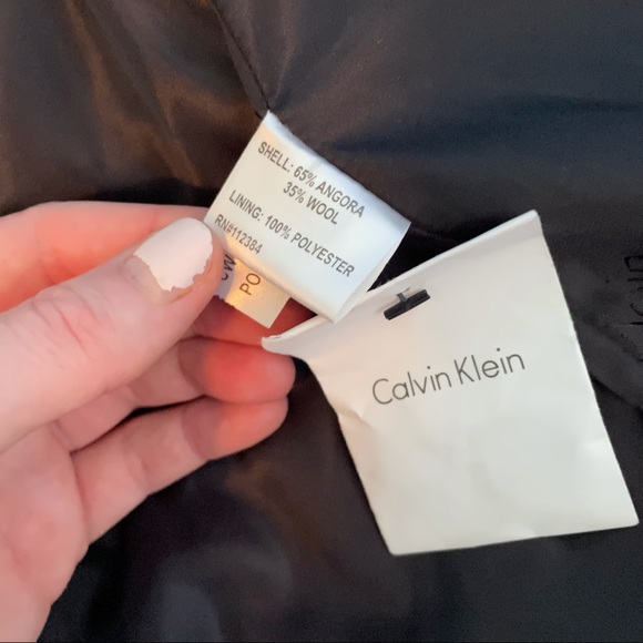 Calvin Klein Wool Angora Black Coat Jacket Hood Button Winter Warm Overcoat - Picture 8 of 8